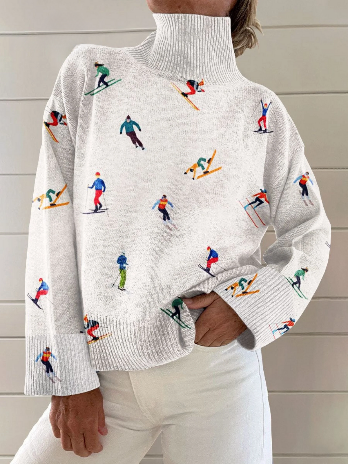 Hana - Suéter de invierno con estampado y cuello de punto