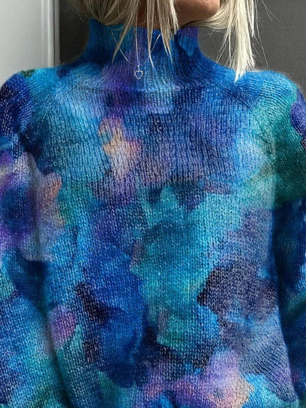 Eva - Suéter de cuello alto con patrón floral abstracto en acuarela