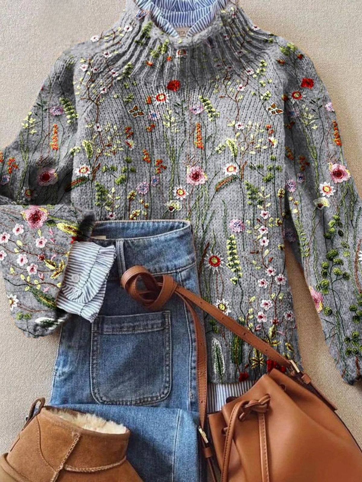 Anna - Suéter vintage de mujer con hermoso estampado floral
