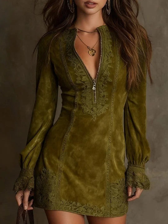 Giulia | Vestido Mini Suede con Encaje