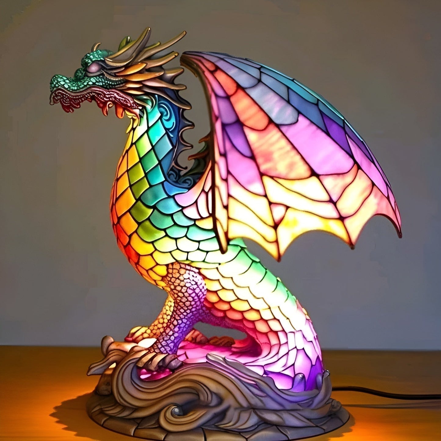 Gribouille – Lámpara mágica de dragón de vidrio de colores