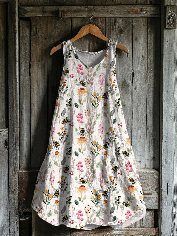 Vestido de Lino con Abejas del Jardín Silvestre