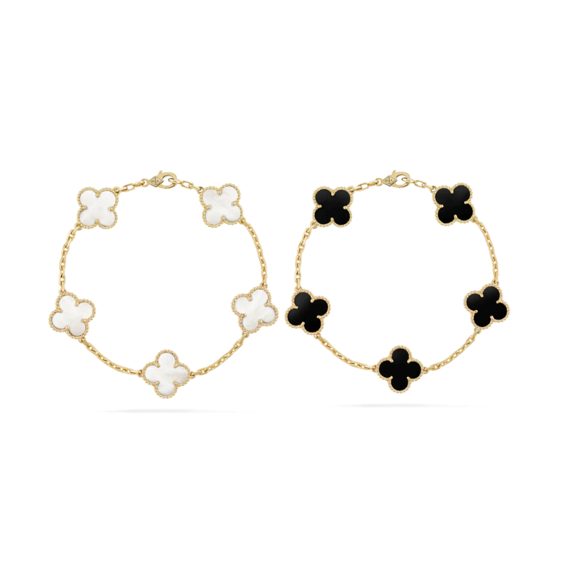 Juego de pulseras de trébol de 2 partes - Negro/Blanco