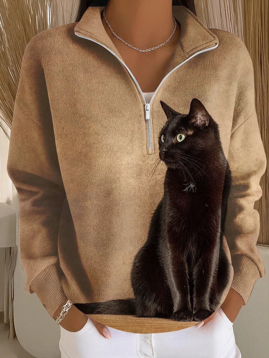 Nala - Sudadera Casual con Cremallera de Arte de Gato