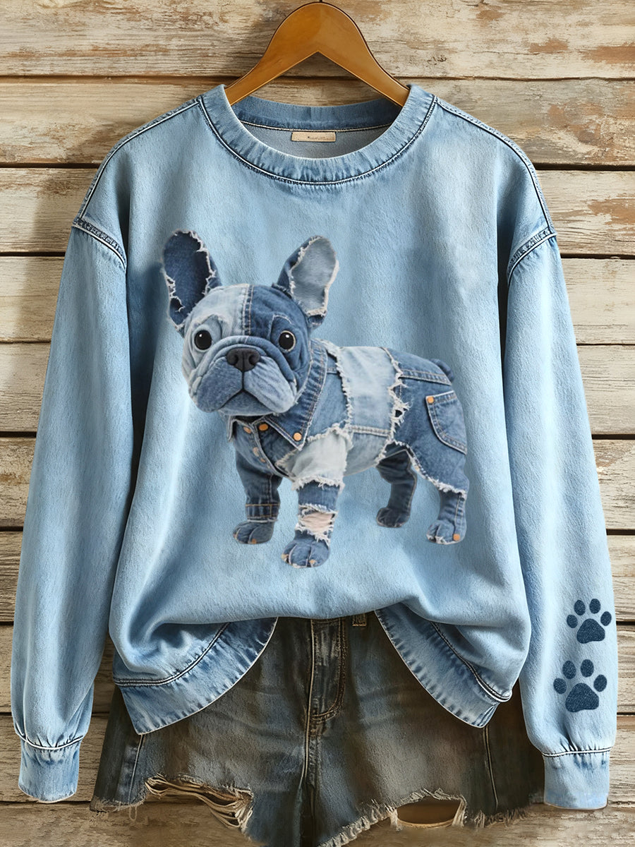 Vida - Sudadera Patchwork de Bulldog Francés para Damas