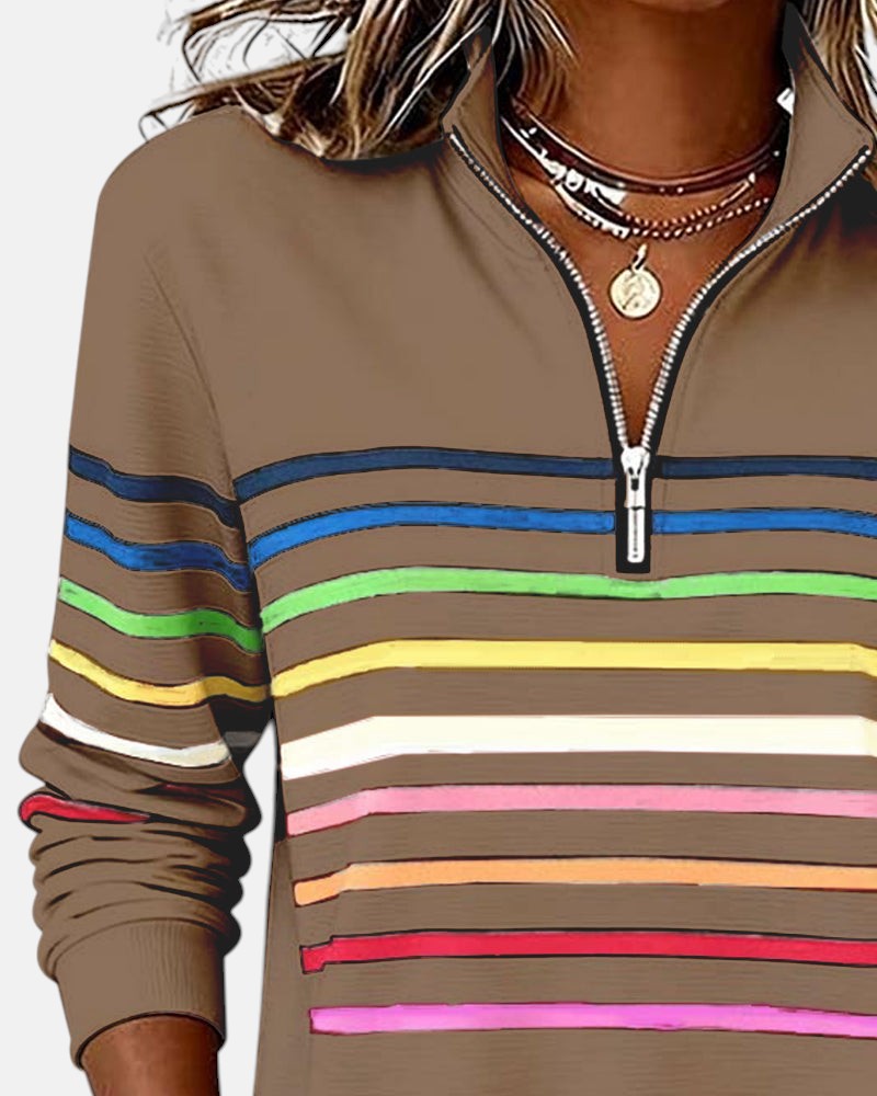 Arelia™ | Sudadera a Rayas Con Cremallera