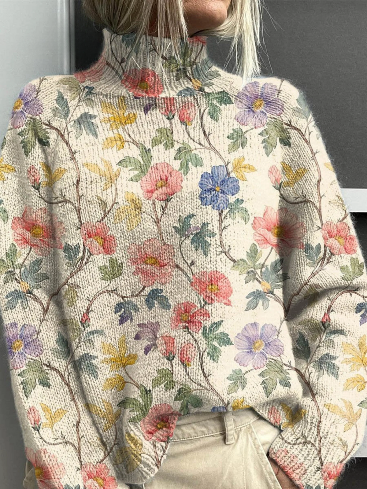 Nikola - Suéter de mujer de punto con estampado floral