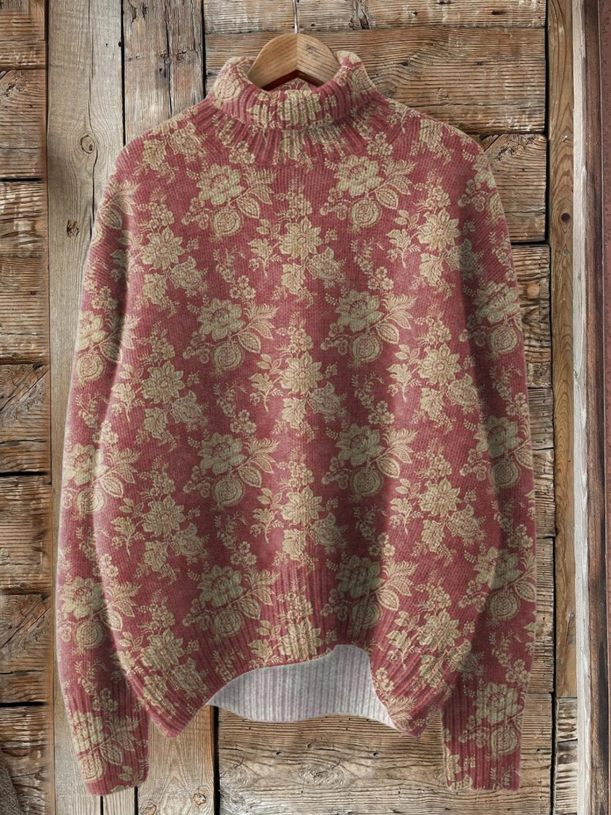 Vendula - Suéter de cuello alto de punto con patrón floral de estilo vintage