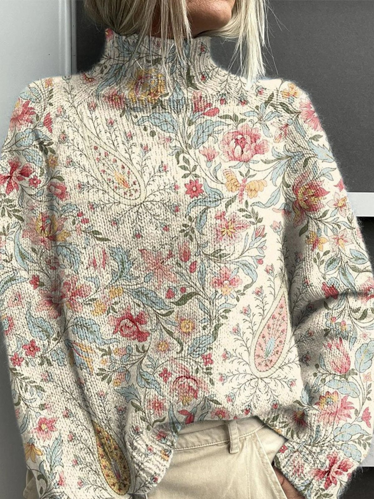 Kateřina - Suéter de punto con estampado floral paisley vintage