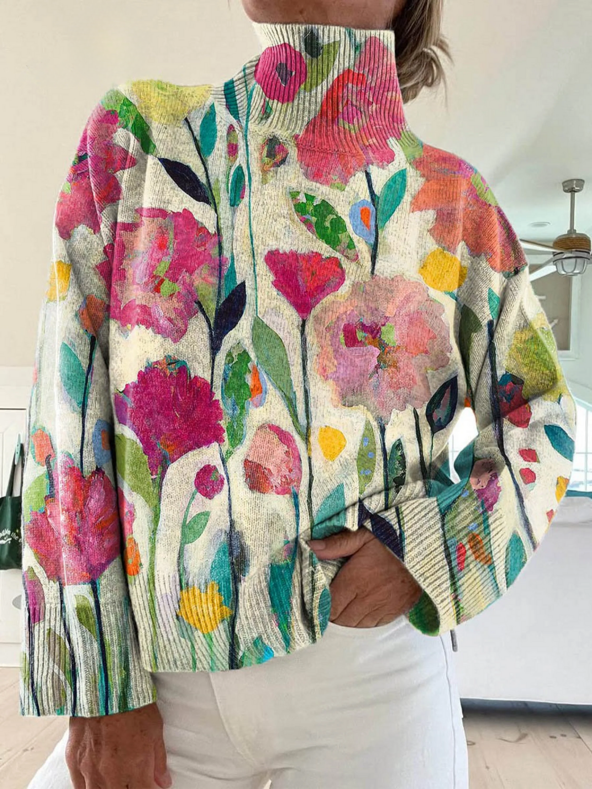 Ivana - Suéter vintage de mujer con hermoso estampado floral