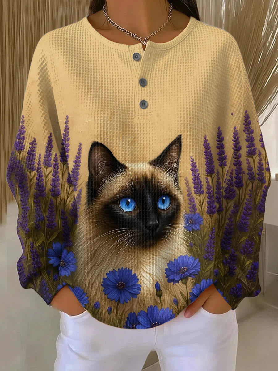 Sirena - Sudadera casual para mujer con estampado artístico de gato