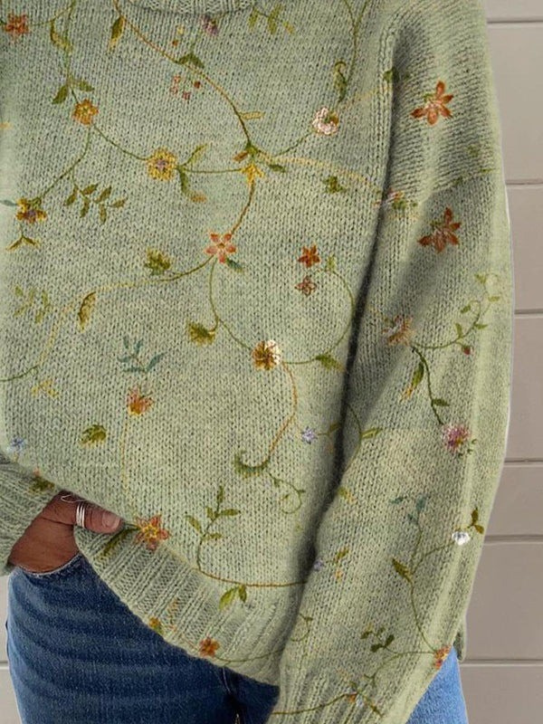 Monika - Suéter de punto para mujer con hermoso estampado floral