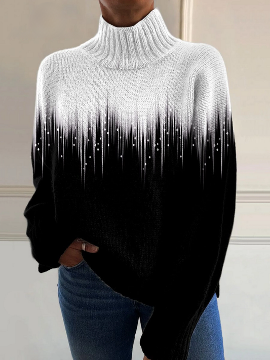 Barbora - Suéter romántico de cuello alto con estampado artístico Flash Ray