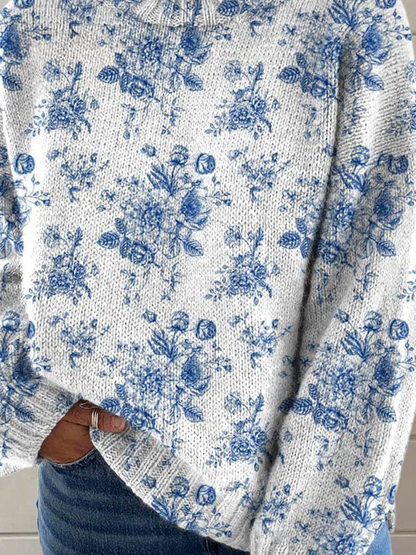 Adéla - Suéter de punto con hermoso patrón floral y estampado artístico
