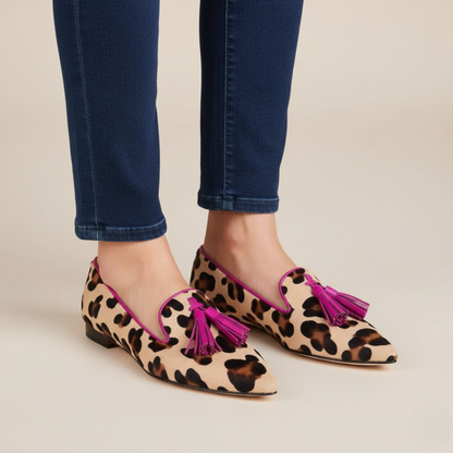 Mocasines de Mujer Leopardo Rosa