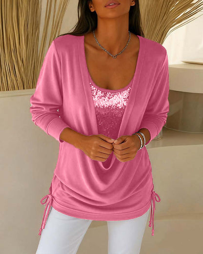 Nari - Efecto Top de Lentejuelas Bicolor Dos en Uno