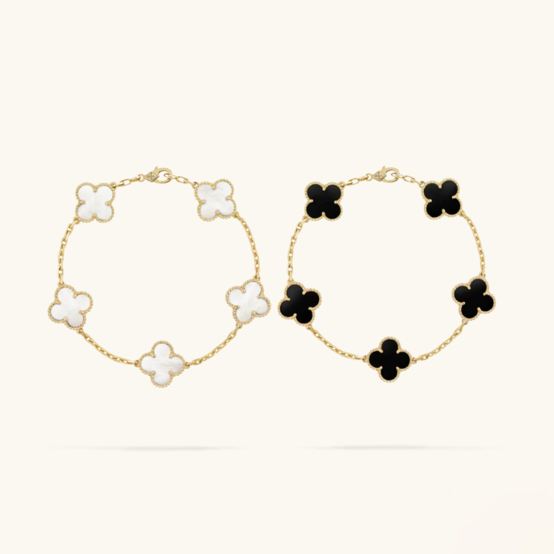 Juego de pulseras de trébol de 2 partes - Negro/Blanco