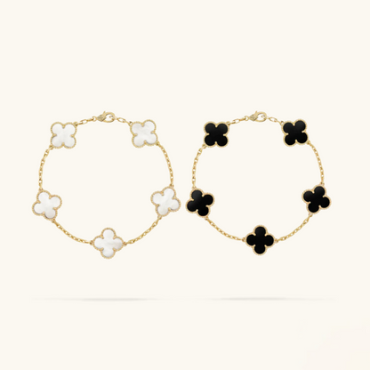 Juego de pulseras de trébol de 2 partes - Negro/Blanco