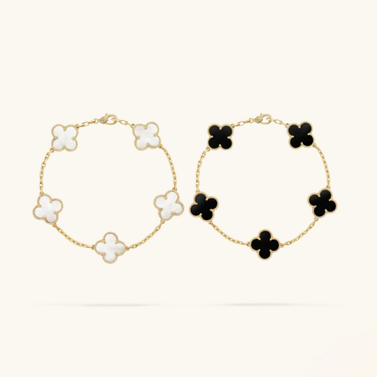 Juego de pulseras de trébol de 2 partes - Negro/Blanco
