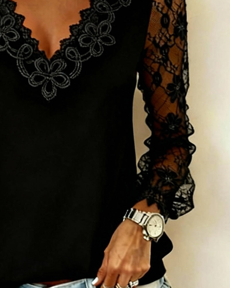 Ria - Blusa Elegante de Manga Larga con Escote en V