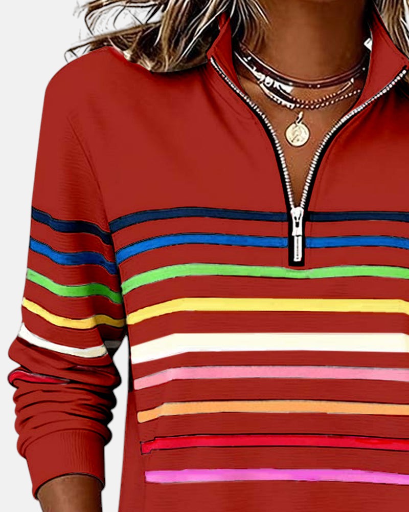 Arelia™ | Sudadera a Rayas Con Cremallera