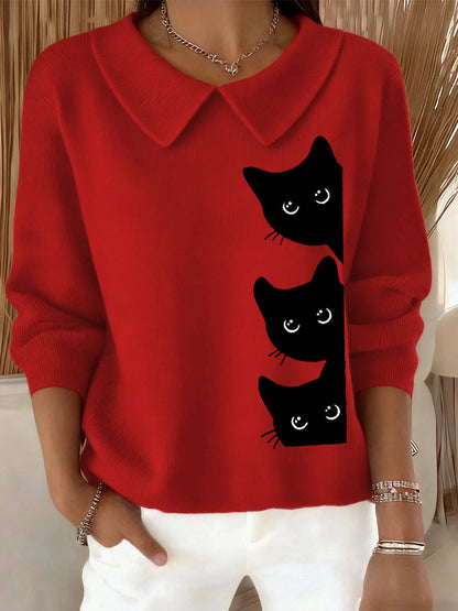 Arena - Top Casual de Cuello de Bebé con Impresión de Gato Divertido para Mujeres Amantes de los Gatos
