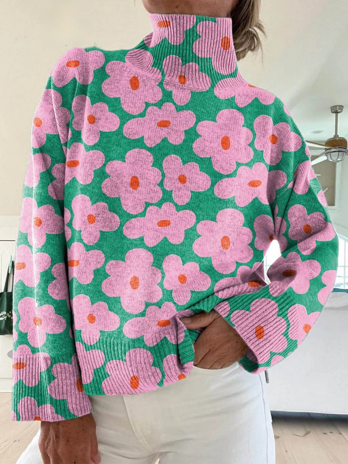 Alena - Suéter de punto para mujer con estampado floral