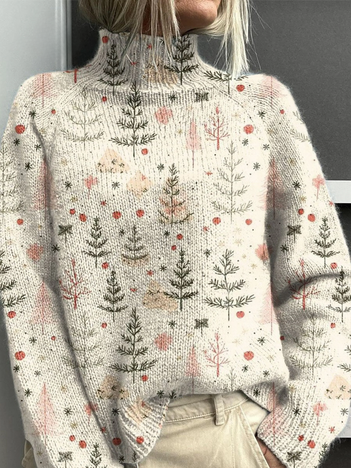 Andrea - Suéter de punto para mujer con estampado de árbol de Navidad