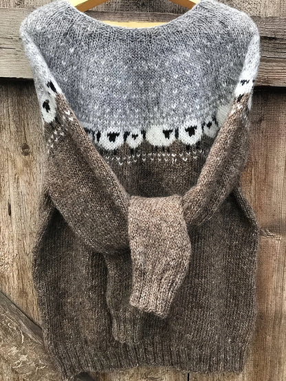Nórdico - Suéter de invierno elegante con patrón jacquard de ovejas