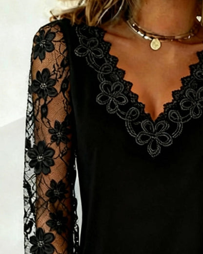 Ria - Blusa Elegante de Manga Larga con Escote en V