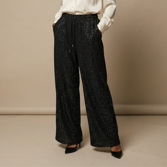 Candela - Pantalones Elegantes de Cintura Alta Brillantes de Pierna Ancha