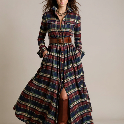 Giovanna | Vestido Maxi a Cuadros Retro con Cintura