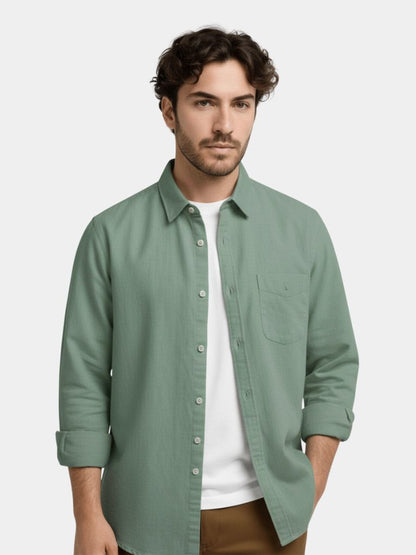 Camisa de Lino Esencial de Manga Larga