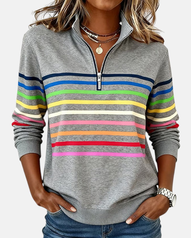 Arelia™ | Sudadera a Rayas Con Cremallera