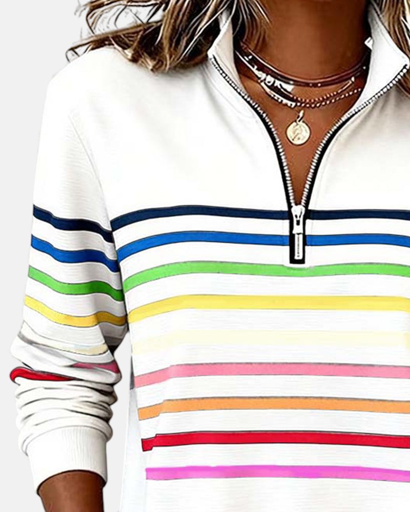 Arelia™ | Sudadera a Rayas Con Cremallera