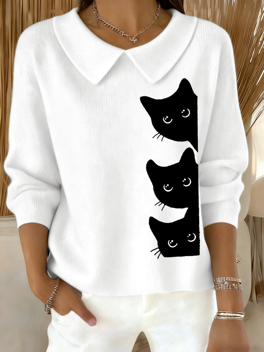 Arena - Top Casual de Cuello de Bebé con Impresión de Gato Divertido para Mujeres Amantes de los Gatos