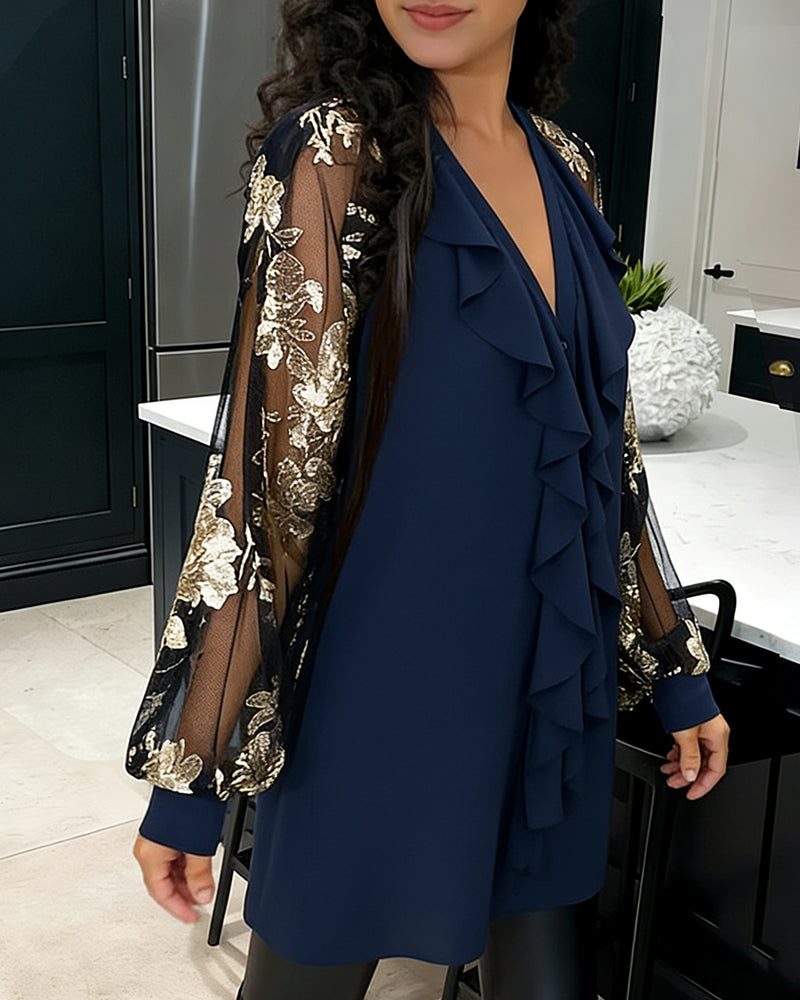 Liv - Blusa Suelta de Punto con Hoja de Loto a la Moda