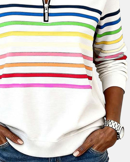 Arelia™ | Sudadera a Rayas Con Cremallera