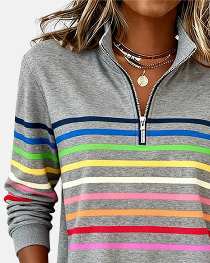 Arelia™ | Sudadera a Rayas Con Cremallera