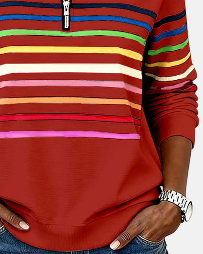 Arelia™ | Sudadera a Rayas Con Cremallera