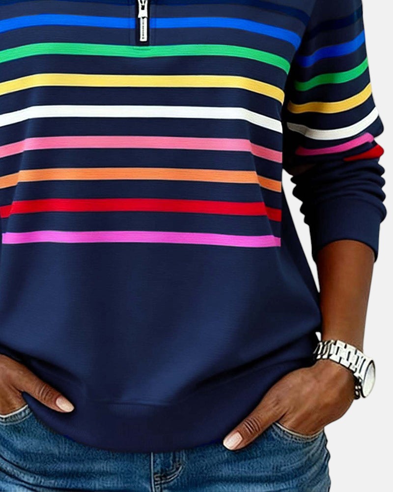 Arelia™ | Sudadera a Rayas Con Cremallera