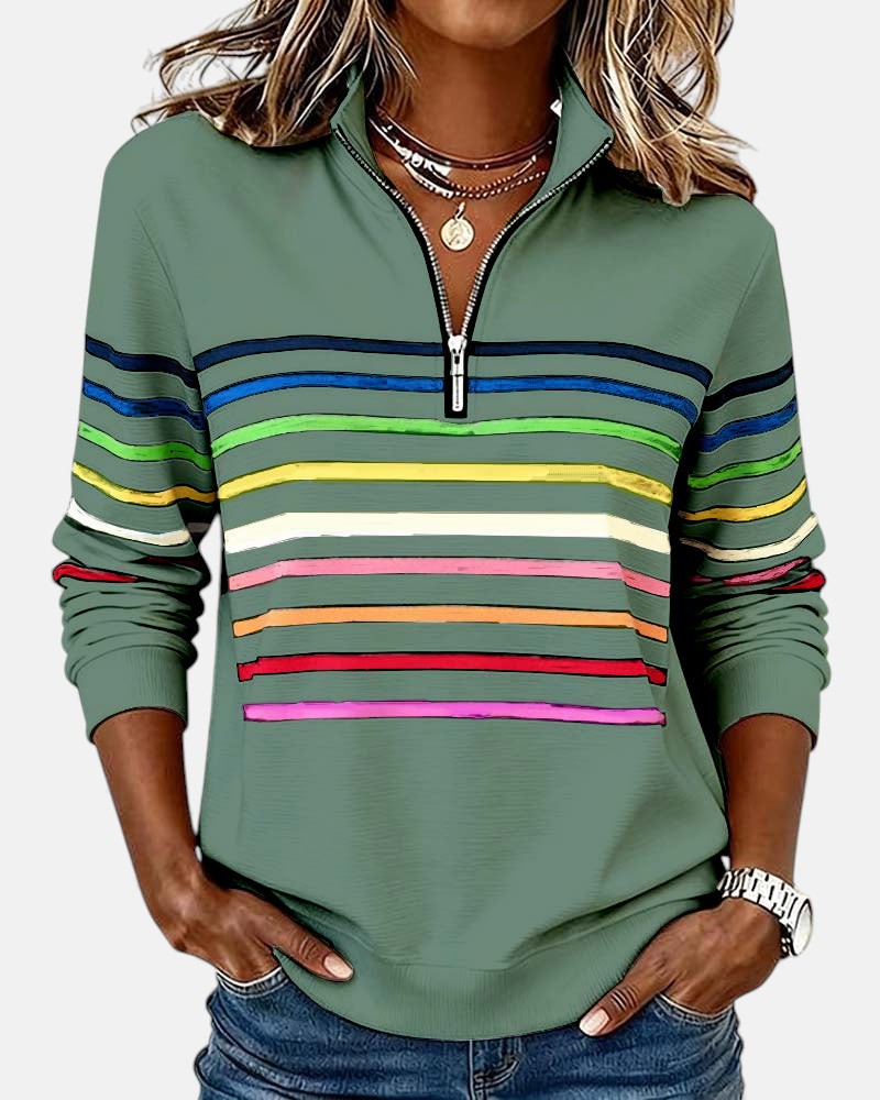 Arelia™ | Sudadera a Rayas Con Cremallera