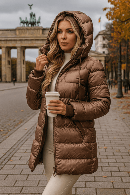 Mia | Chaqueta acolchada larga y cálida con capucha generosa