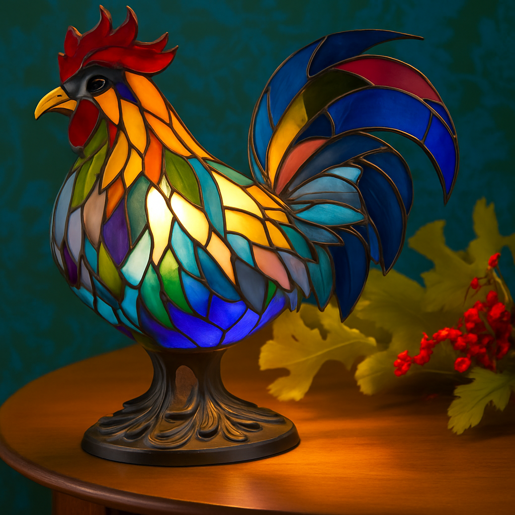 Cocotte – Lámpara de gallo de vidrio de colores mágicos