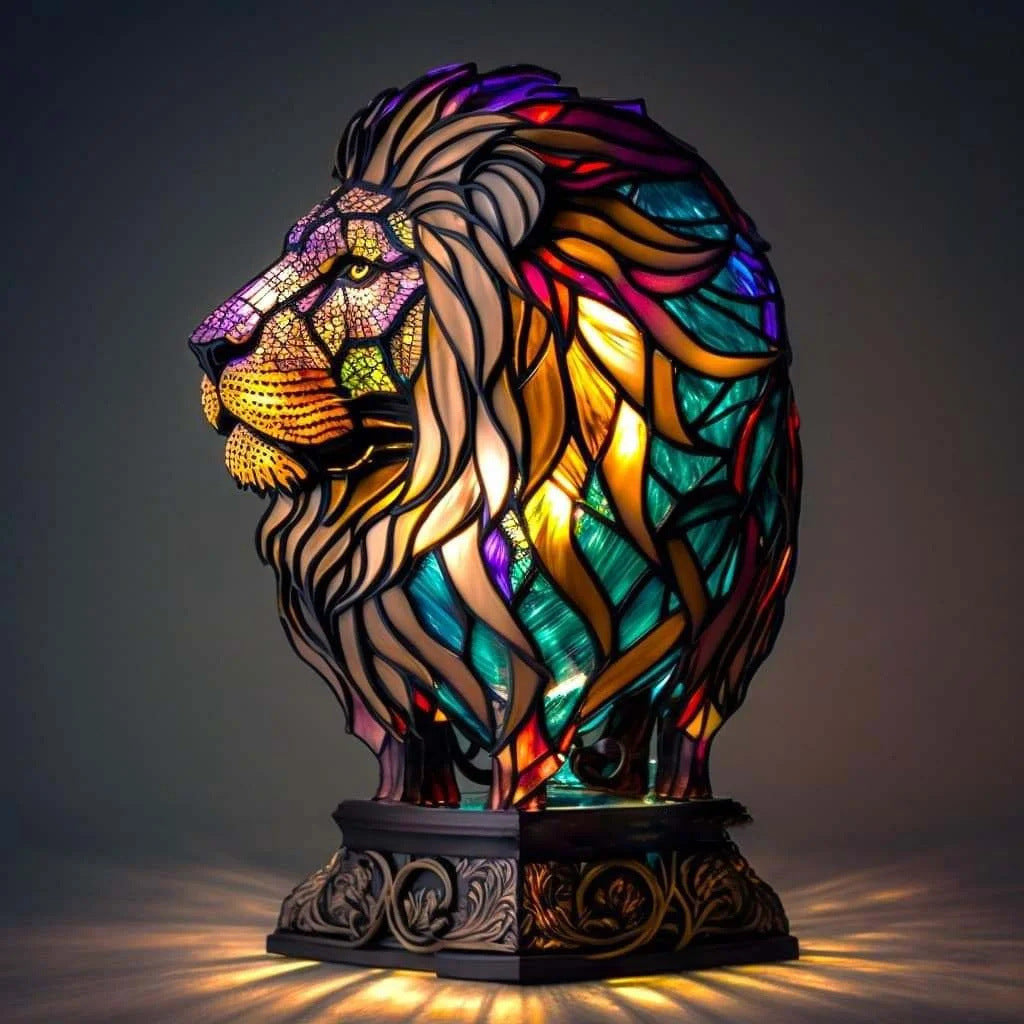 Minette – Lámpara mágica de león de vidrio de colores