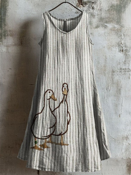 Vestido de Tirantes Bordado de Patos de Campo