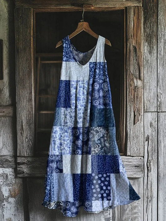 Vestido de Lino Vintage Patchwork