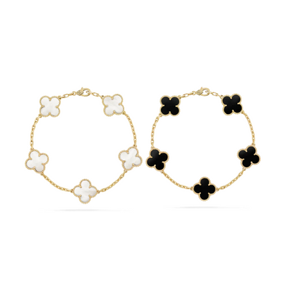 Juego de pulseras de trébol de 2 partes - Negro/Blanco