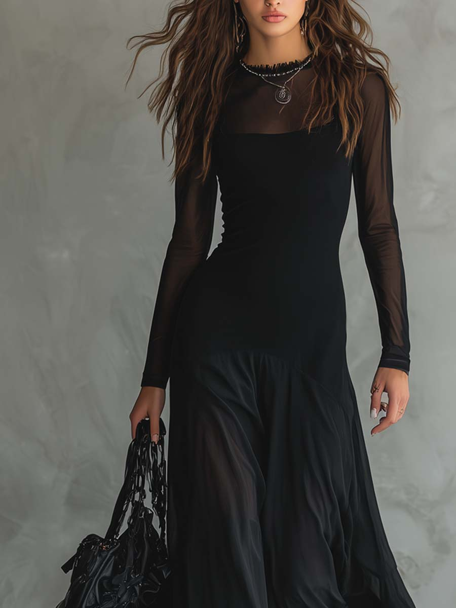 Neroa · Vestido Maxi Suelto en Tul Negro
