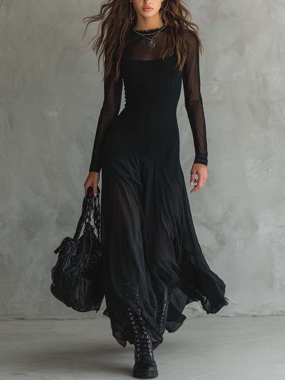 Neroa · Vestido Maxi Suelto en Tul Negro